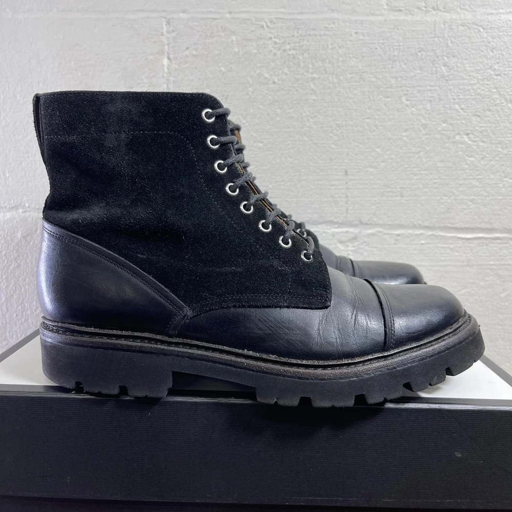 Grenson Meg Combat Boots 112473 Cap Toe Black Leather Men's 7.5 UK/8.5 US‎